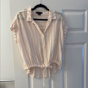 Striped short sleeve Button-Up Blouse - Cream and salmon